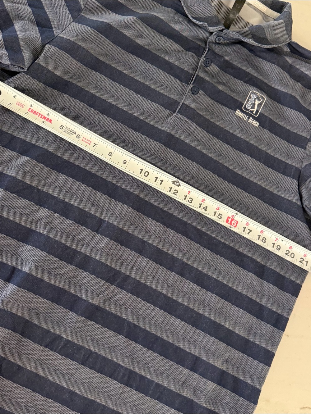 Adidas TPC Myrtle Beach Shirt Striped Golf Polo Men's Large Blue Gray - Picture 6 of 6